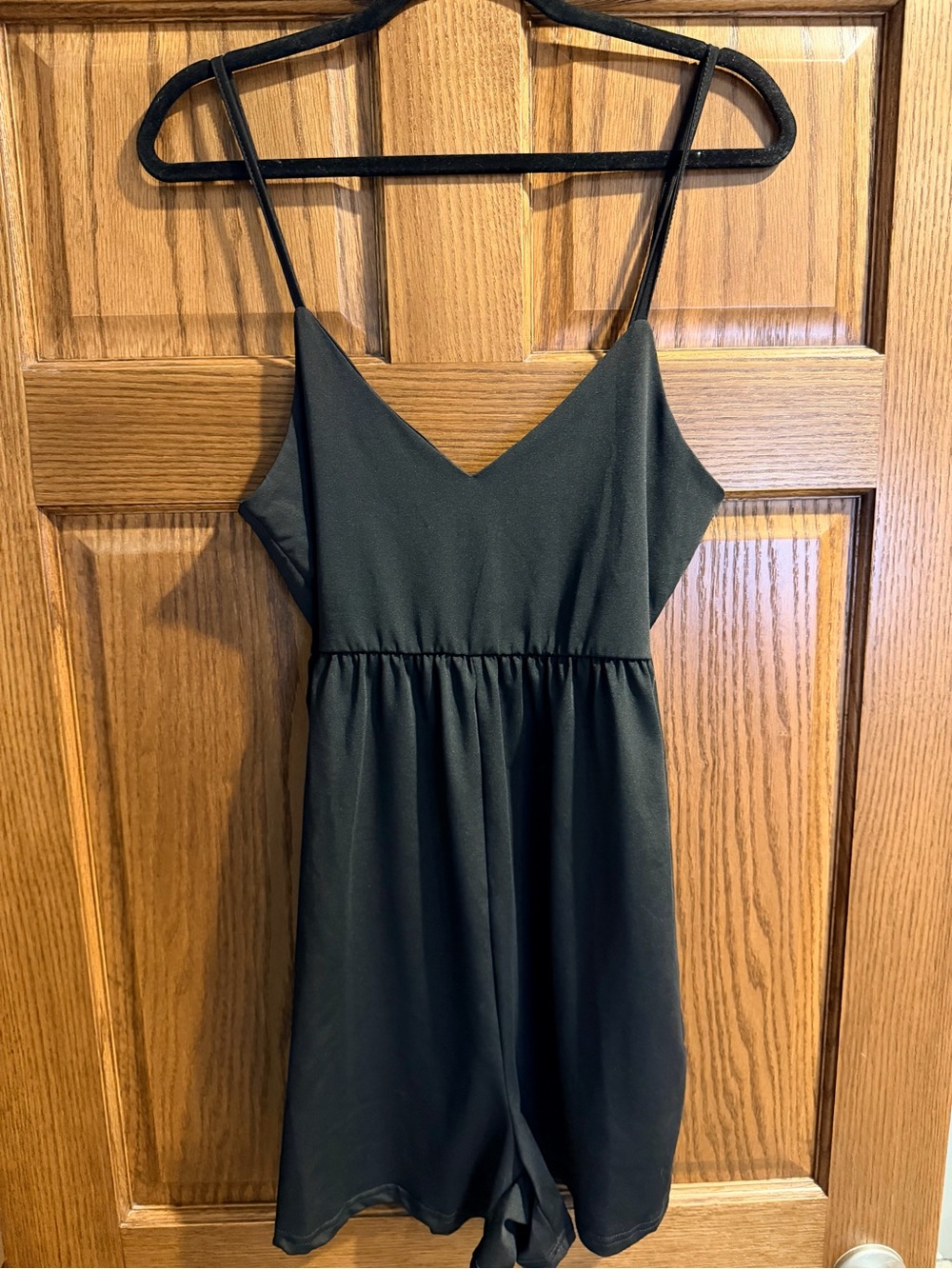 Women’s Black V-Neck Satin Slip Romper